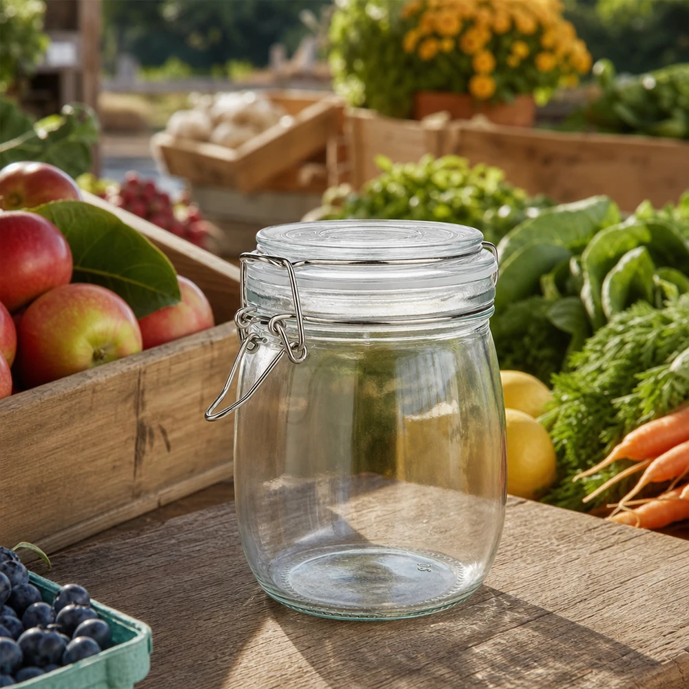 Pot de réserve 750ml type S avec fermeture à étrier UN. Bocal à provisions vide de 750 ml avec fermeture à étrier, prêt pour les ingrédients frais et la conservation