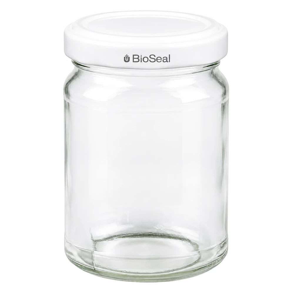205ml Verre rond avec couvercle BioSeal blanc UNiTWIST UNiTWIST Runda205 bocal avec couvercle blanc TO58 BioSeal - bocal rond vide pour la conservation et le stockage