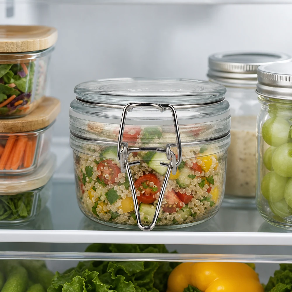 Pot de réserve 200ml type S avec fermeture à étrier UN.. Bocal polyvalent de 200 ml avec fermeture à étrier pour les salades de quinoa et les aliments fermentés au réfrigérateur
