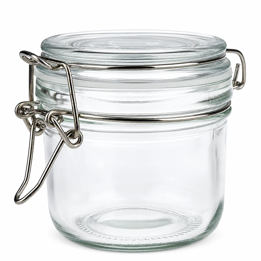 Pot de réserve 200ml type S avec fermeture à étrier UN.. Pot à conserves transparent de 200ml avec fermeture à déclic en acier inoxydable pour la cuisine et les réserves