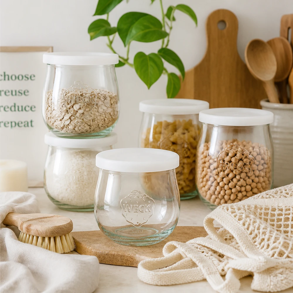 Mise en situation d’un bocal en verre pour les overnight oats et petits-déjeuners préparés