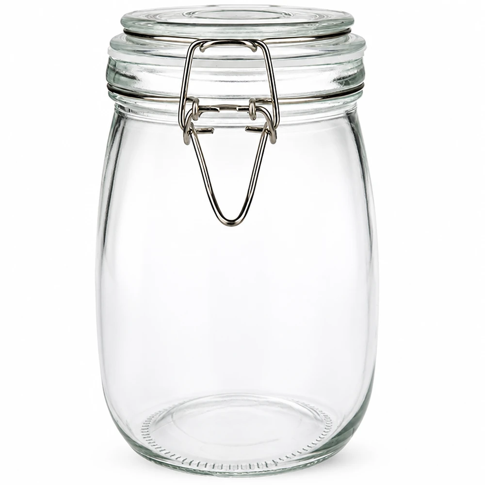 Pot de réserve 1000ml type S avec fermeture à étrier UN. Pot de conservation transparent de 1000 ml avec fermeture hermétique pour une conservation optimale