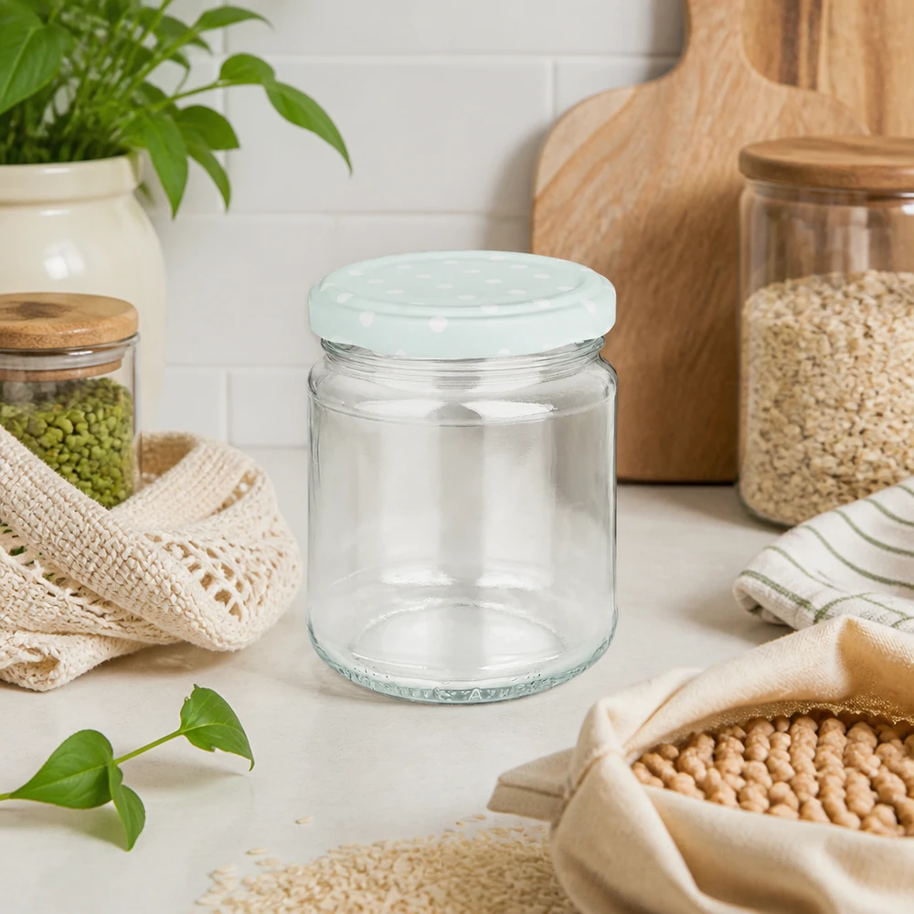 212ml bocal rond vide avec couvercle BasicSeal menthe points, cuisine zéro déchet avec bocaux à provisions et légumineuses durables