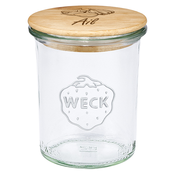 Paire en bois « Ail » avec verrine WECK 160 ml Paire en bois « Ail » avec verrine WECK 160 ml