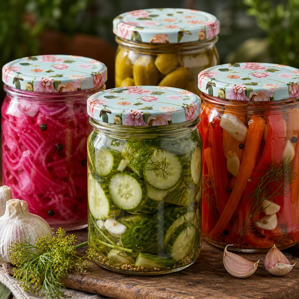 Verres de 435 ml + couvercle BasicSeal fleur menthe UNiTWIST Pots de 435ml avec couvercle à fleur menthe pour les conserves Concombres Légumes Pickles Conserves Set
