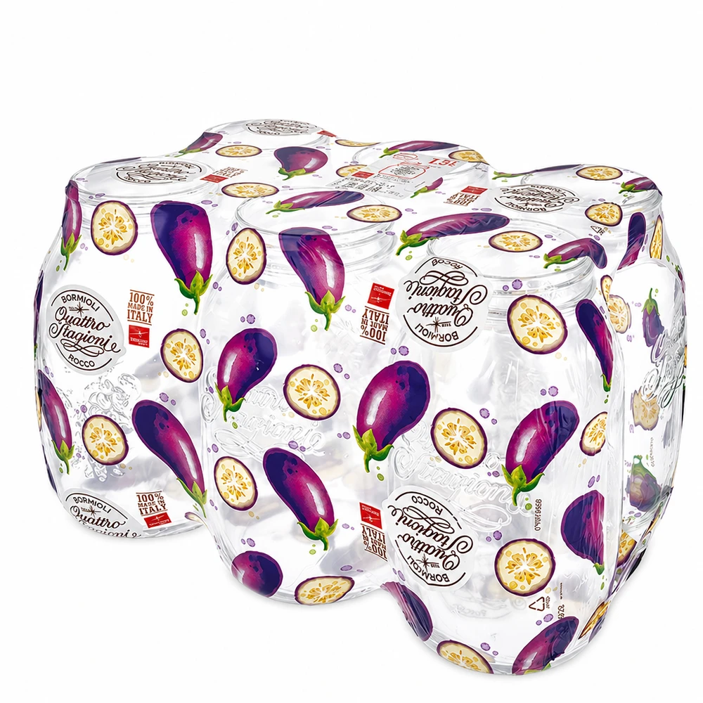 Quattro Stagioni 1500ml bocaux en verre set de 6 avec décor d'aubergines colorées bouchon à vis italien bocaux à conserves