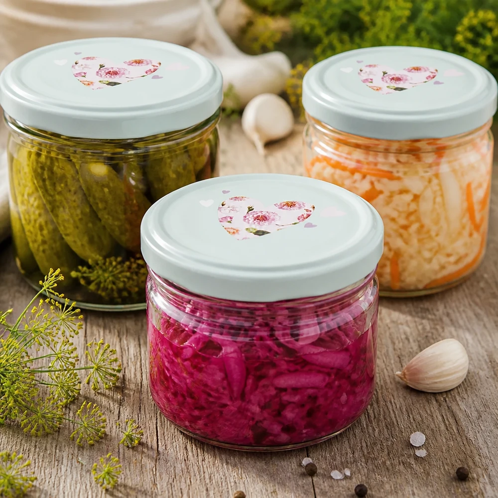 Verres de 225 ml + couvercle BasicSeal cur menthe UNiTWIST 225ml pot BasicSeal menthe couvercle en forme de cœur avec cornichons marinés Choucroute et carottes pour aliments fermentés
