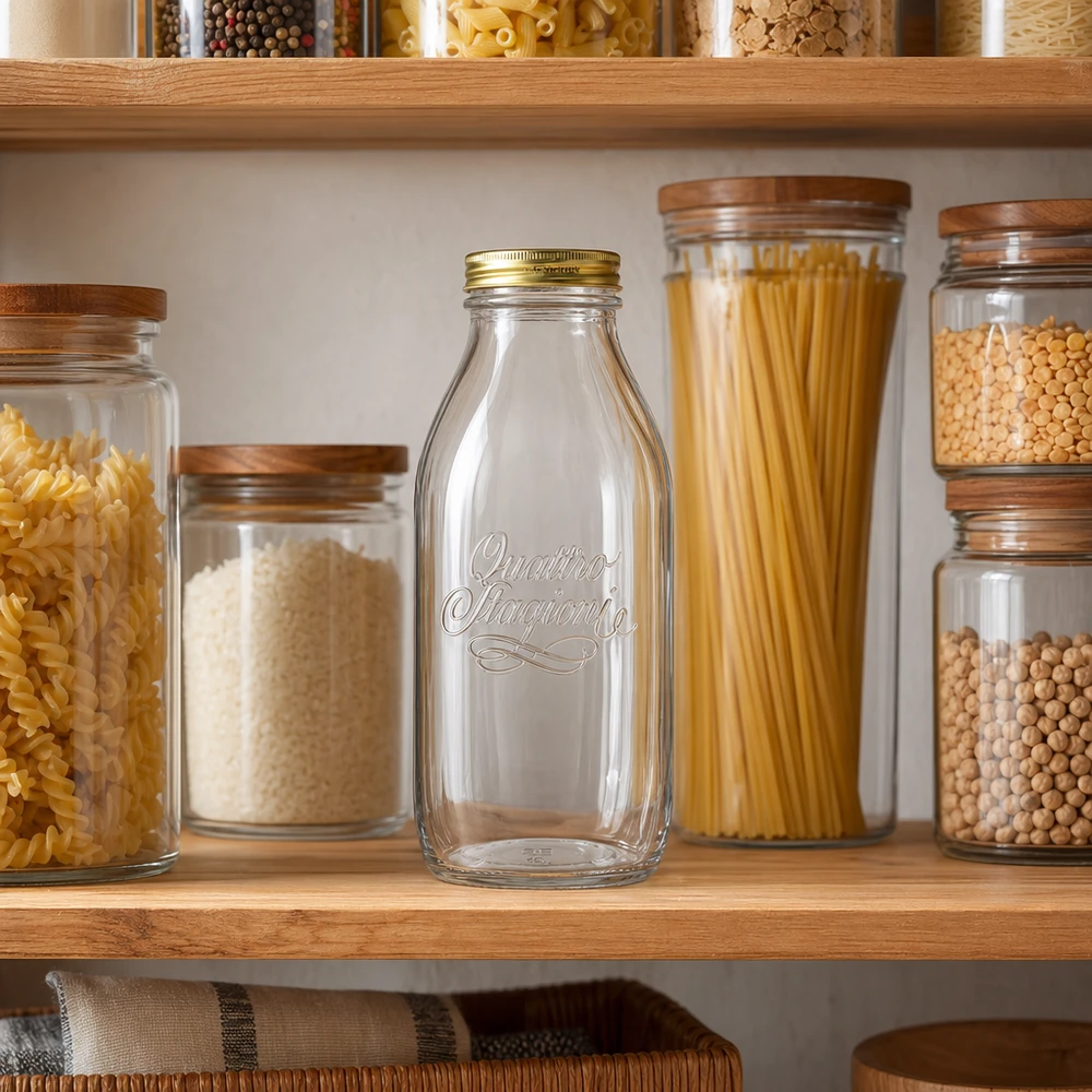 Bouteille Quattro Stagioni de 1 litre dans un garde-manger organisé