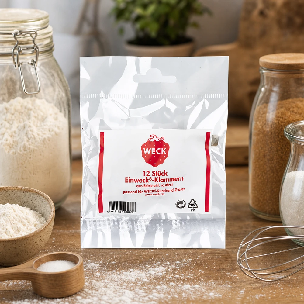 WECK Agrafes Emballage en cuisine naturelle avec bocaux de stockage farine épices et ustensiles de cuisine Lifestyle