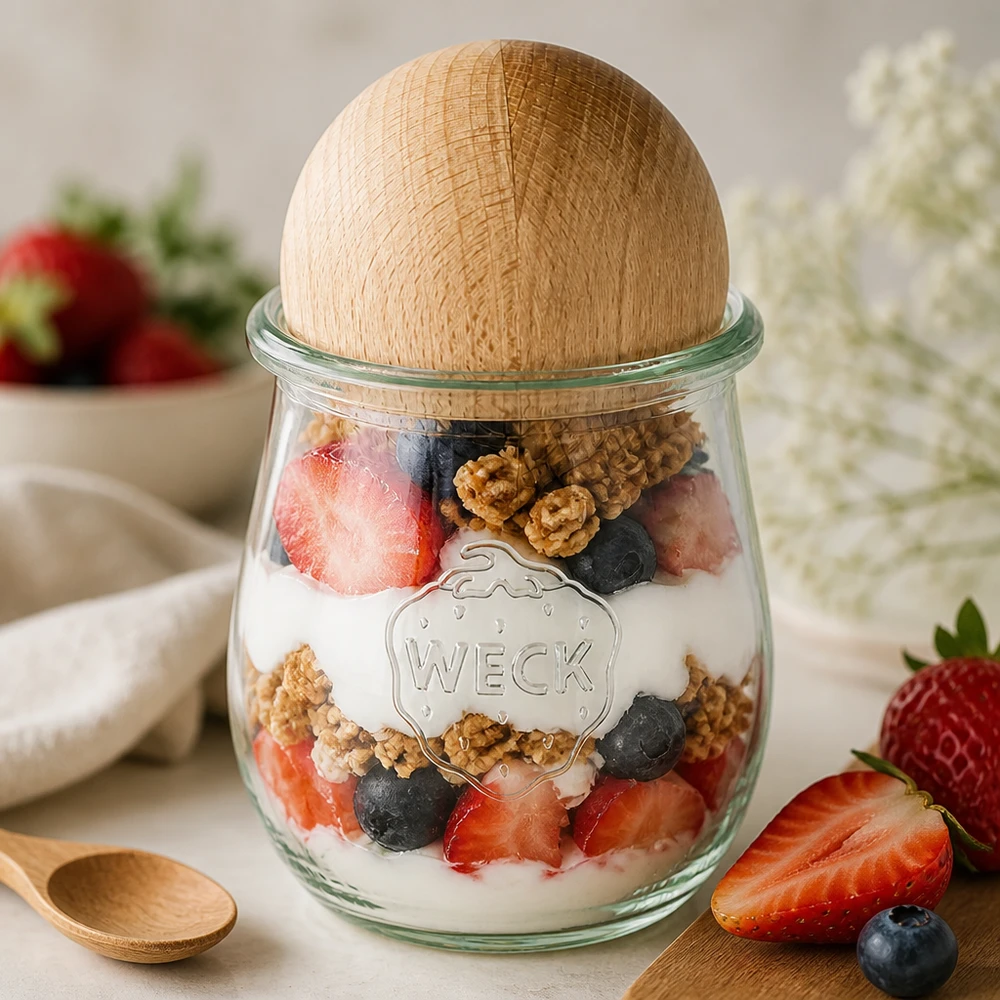 Mise en situation d’un bocal en verre pour les yaourts maison et desserts lactés