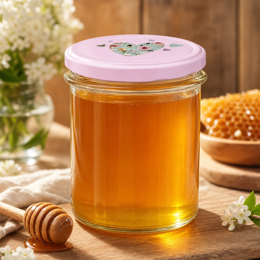 350ml pot renversé rose couvercle en forme de coeur rempli de miel pot de miel cire d'abeille cuillère en bois édulcorant naturel