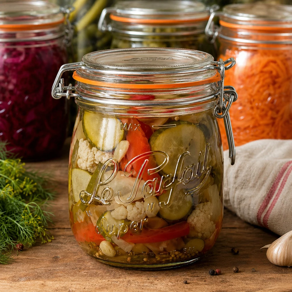 Mise en situation d’un bocal en verre pour les légumes fermentés