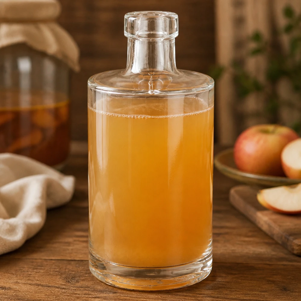 350ml Bouteille en verre Marie remplie de jus de pomme décor rustique pommes fraîches table en bois naturel Image 8 sur 10