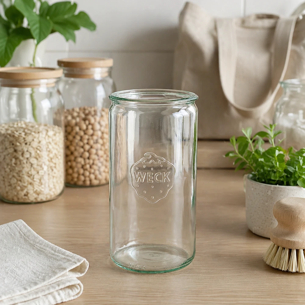 Bocal cylindrique en verre WECK RR100 de 1590 ml WECK Pot cylindrique 1590ml RR100 transparent dans la cuisine durable Zero-Waste avec des bocaux à provisions et des matériaux naturels