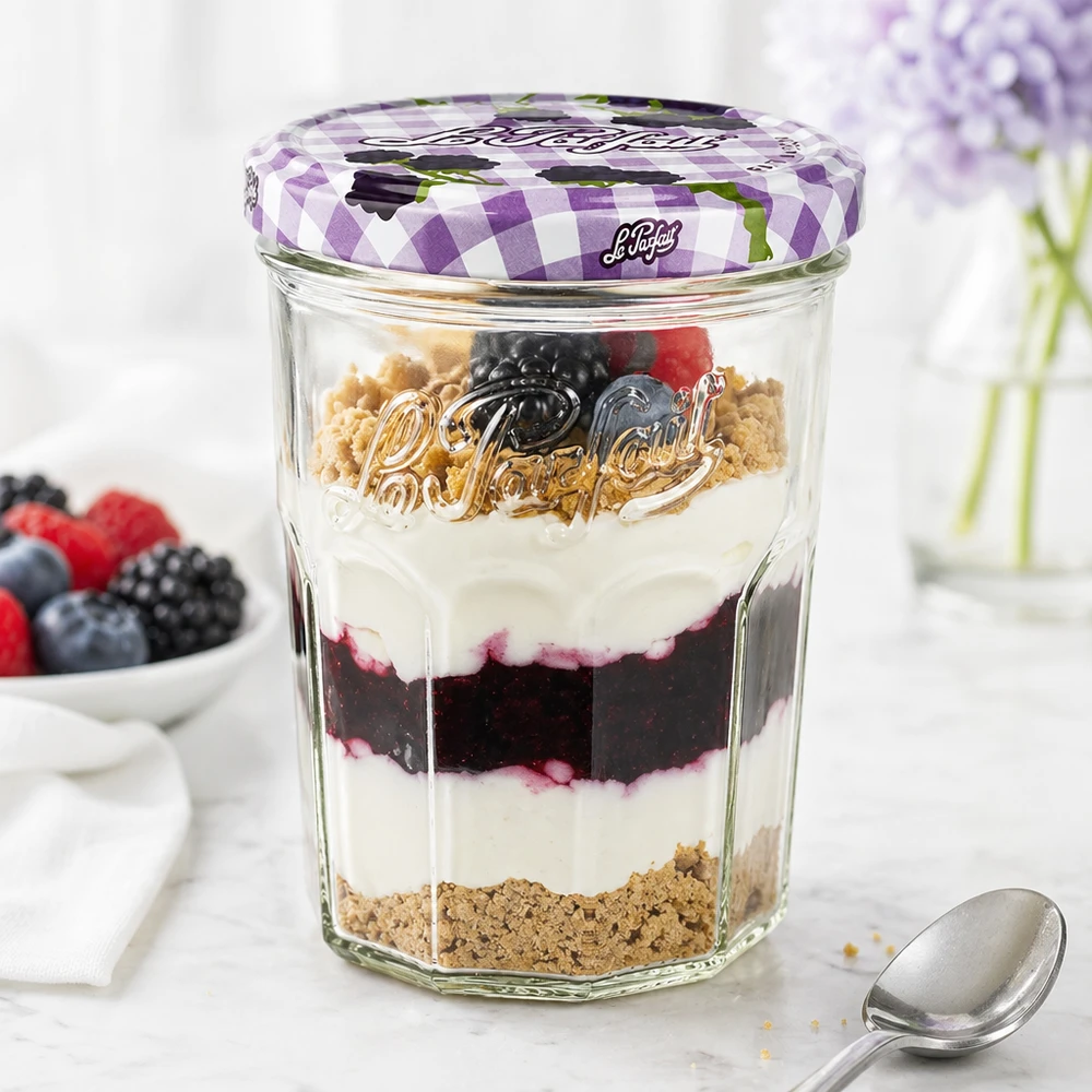 Le Parfait Verre renversé 385ml rempli d'un dessert aux baies montre une utilisation polyvalente comme verre à dessert