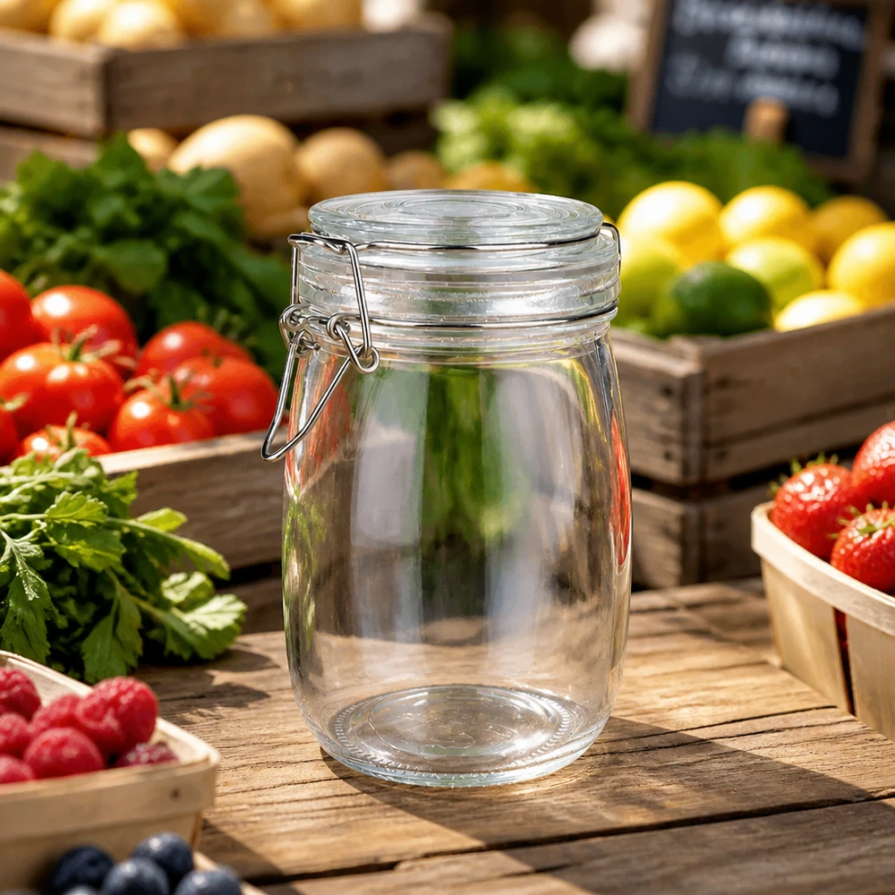 Pot de réserve 1000ml type S avec fermeture à étrier UN. Grand bocal de 1000 ml avec fermeture à étrier robuste pour confitures et conserves