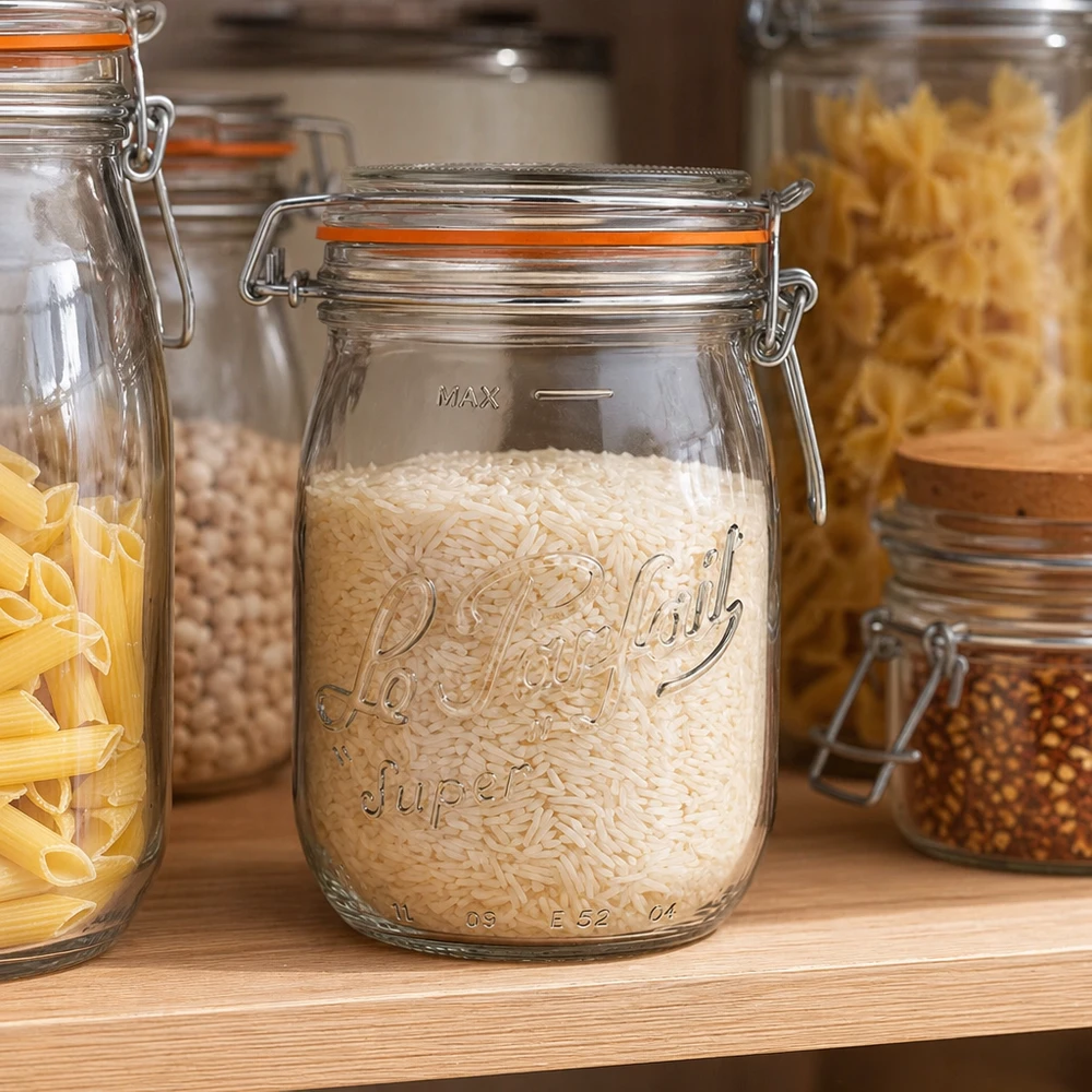 Mise en situation d’un bocal en verre pour les purées d’amandes, noisettes et autres oléagineux