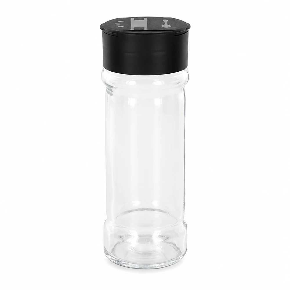 Pot à épices de 100 ml avec double saupoudreuse noire