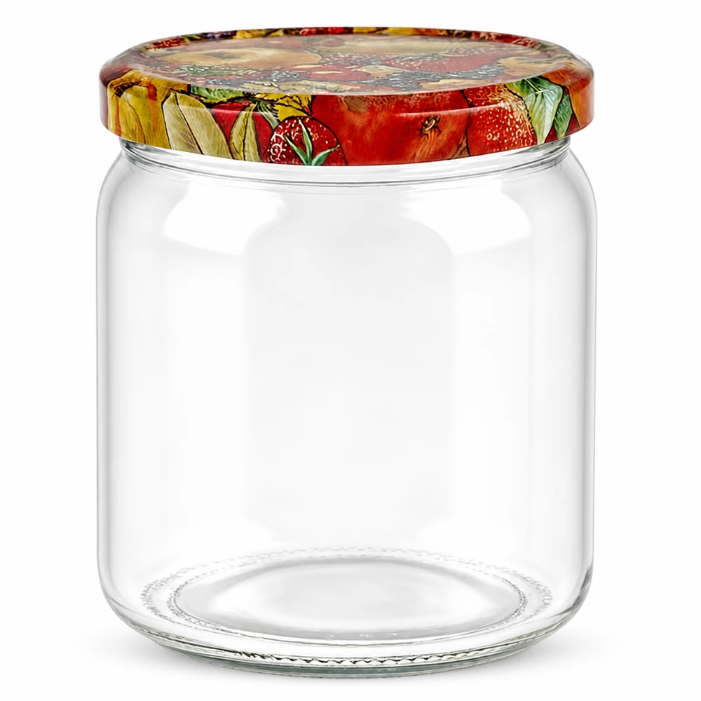 408ml Verre rond avec couvercle BasicSeal décor fruits UNiTWIST 408ml Rundglas mit Twist-Off Deckel Obst-Dekor für Marmelade Konfitüre Einmachen leer transparent
