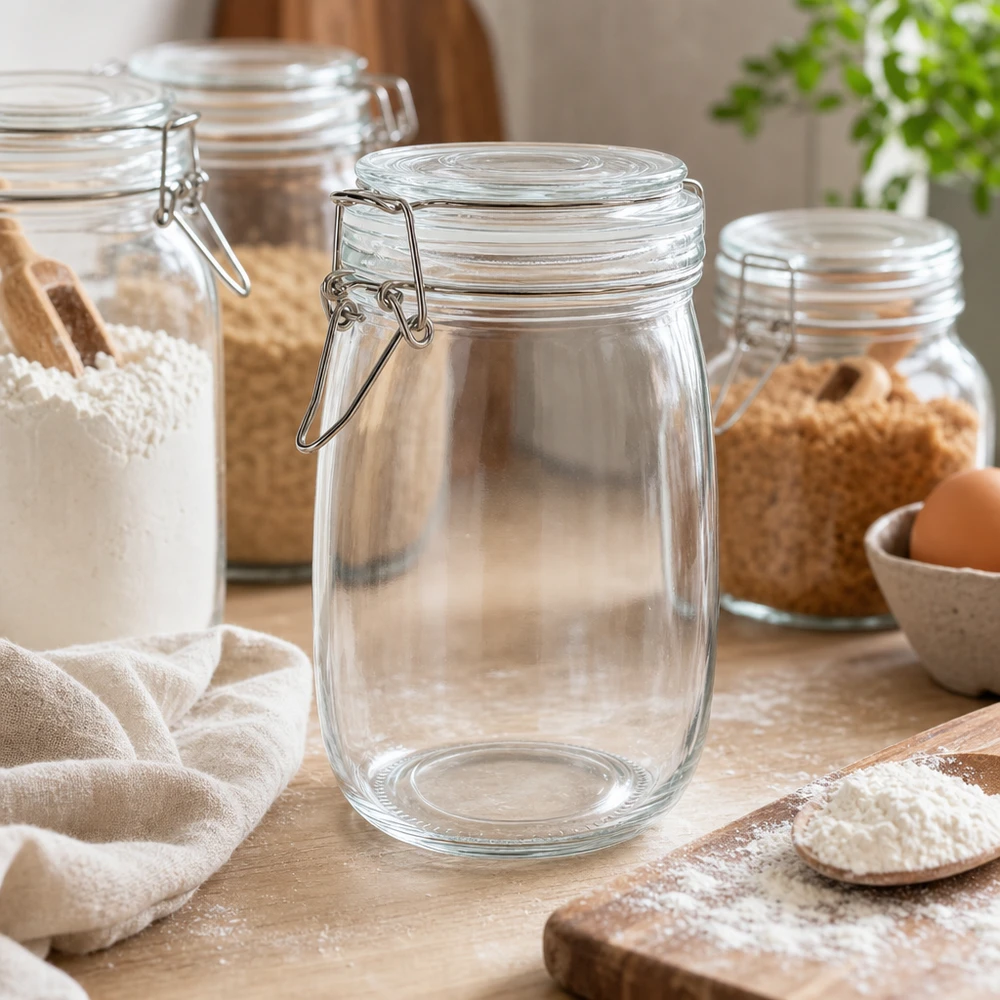 Pot de réserve 1000ml type S avec fermeture à étrier UN. Bocal à provisions vide de 1000 ml avec fermeture à étrier prêt à être rempli dans la cuisine