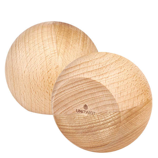 UNiTWIST Sphère en bois (hêtre) pour WECK RR80 Sphère en bois UNiTWIST en hêtre pour bocaux WECK RR80 - deux sphères en bois naturel avec veines visibles