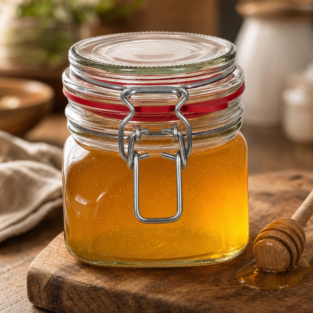 Bocal de conservation de 370 ml, type G, avec bouchon à clip UN.. Pot à conserves de 370 ml avec fermeture à étrier, parfait pour le miel et les pâtes à tartiner sucrées