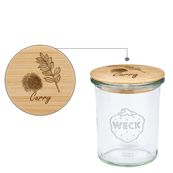 Couvercle en bois « Curry » avec verrine WECK 160 ml Couvercle en bois « Curry » avec verrine WECK 160 ml