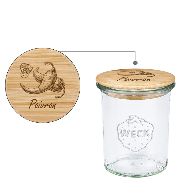 Paire en bois « Poivrons » avec verre plongeant WECK 160 ml Paire en bois « Poivrons » avec verre plongeant WECK 160 ml