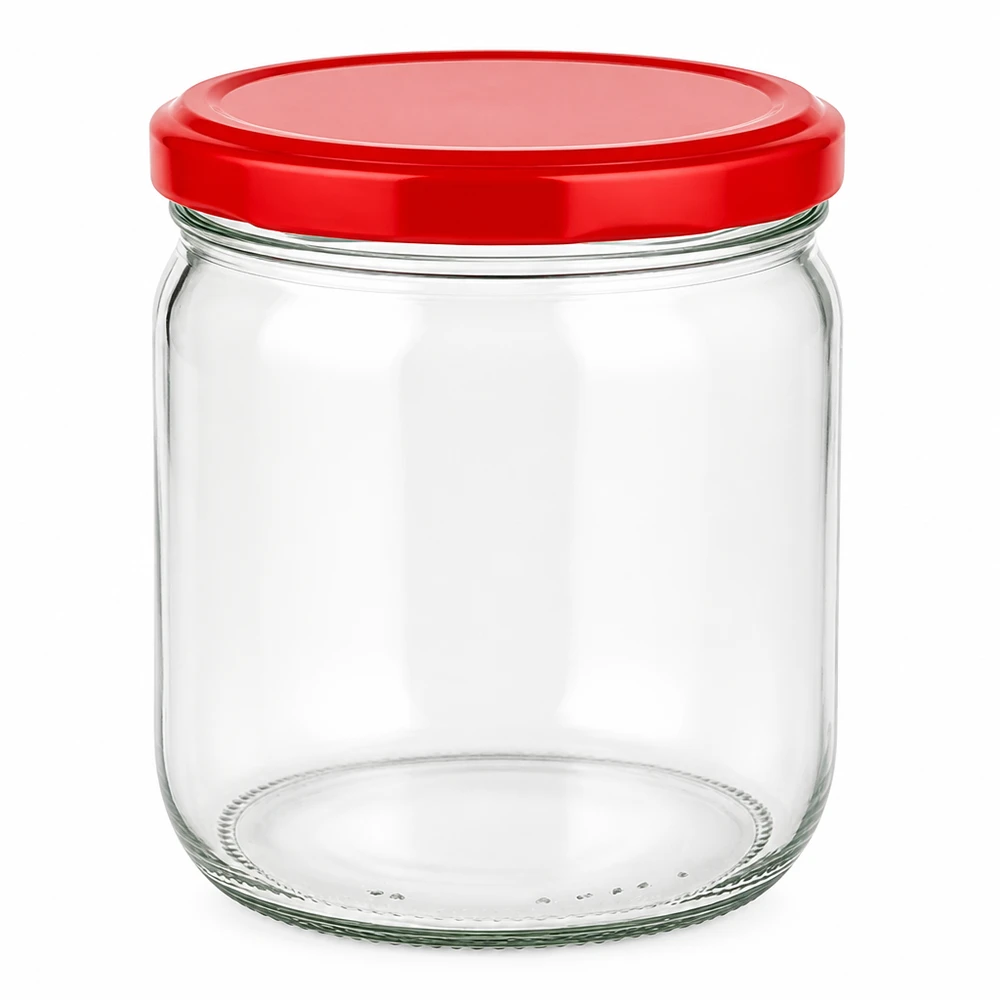 425ml Verre rond avec couvercle BasicSeal rouge UNiTWIST 425ml bocal rond avec couvercle rouge BasicSeal UNiTWIST - bocal vide en verre clair pour la conservation