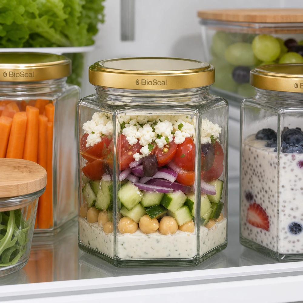 UNiTWIST Hexa390 Pot Meal Prep avec couvercle BioSeal pour salade en couches dans le réfrigérateur pour la conservation des aliments