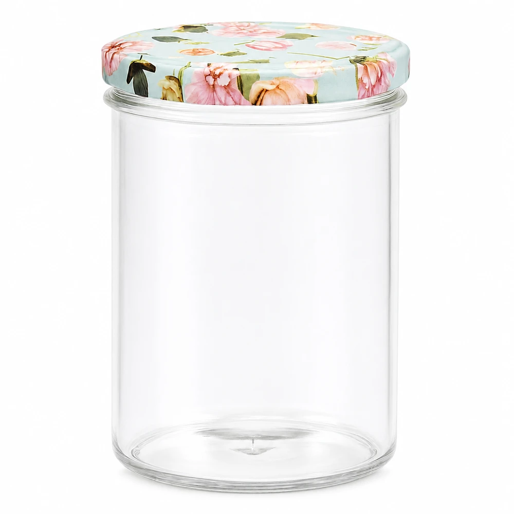 Verres de 435 ml + couvercle BasicSeal fleur menthe UNiTWIST Pot de 435 ml avec couvercle BasicSeal fleur menthe Pot de confiture Pot de conservation transparent