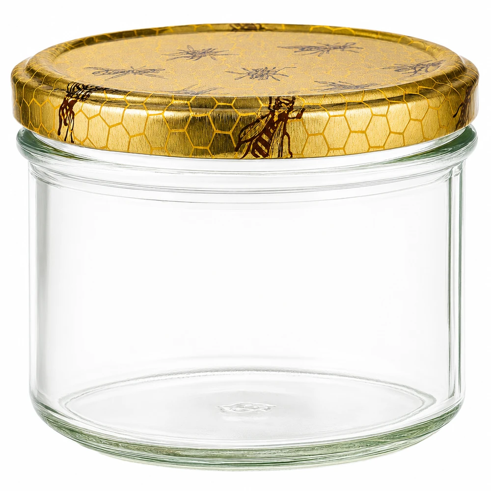 Pot à miel 250 g avec couvercle motif rayon de miel BasicSeal UNiTWIST 250g Honigglas mit goldenem Bienenwabe-Deckel - leeres Einmachglas für Honig, Marmelade und Vorräte