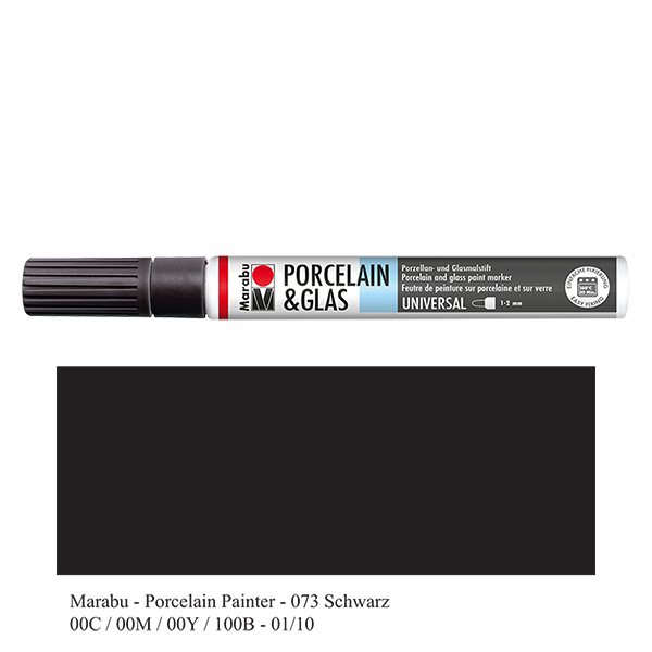 Crayon noir pour verre et porcelaine avec exemple de trait