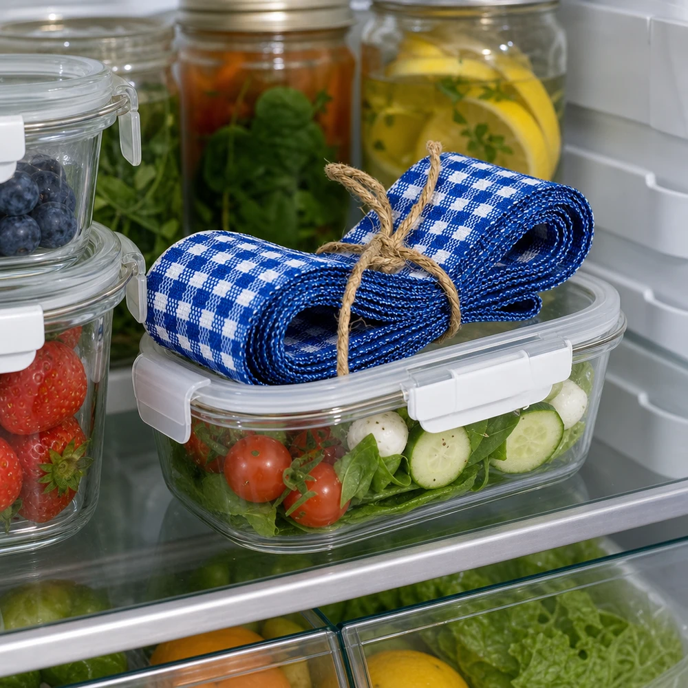 Bocal en verre présenté pour les salades à emporter en bocal
