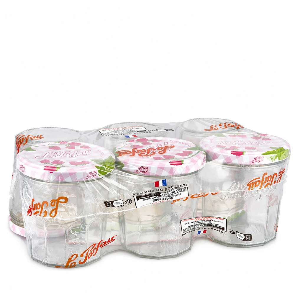 Le Parfait Pots renversés 324ml en pack de 6 avec couvercles vissés emballés sous film pour confitures et conserves