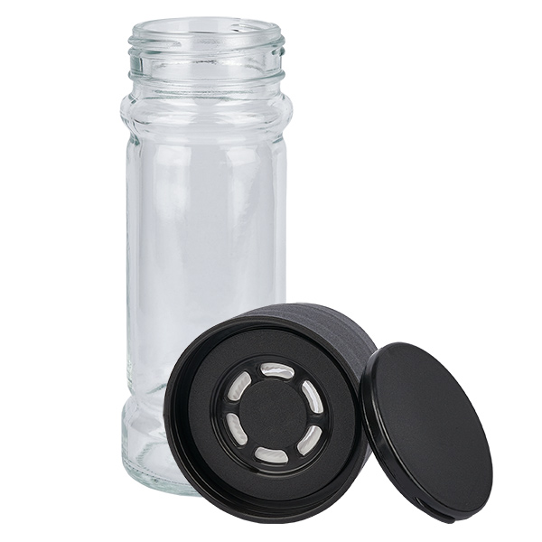 Pot à épices en verre transparent, 100 ml, avec moulin en céramique noir Pot à épices en verre transparent, 100 ml, avec moulin en céramique noir