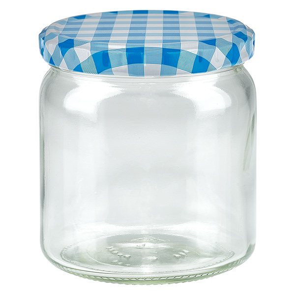 408ml Verre rond avec couvercle BasicSeal bleu/blanc UNiTWIST