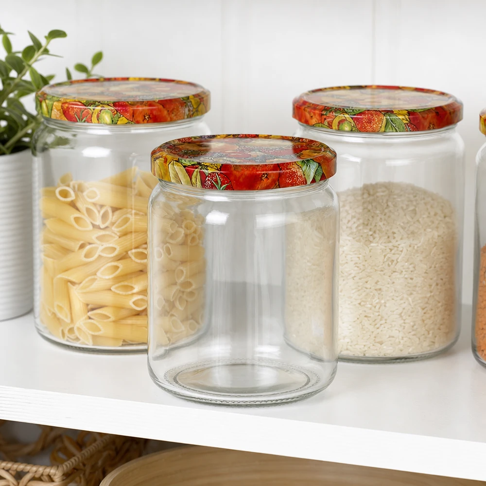 408ml Verre rond avec couvercle BasicSeal décor fruits UNiTWIST 408ml Verre rond avec couvercle BasicSeal décor fruits UNiTWIST