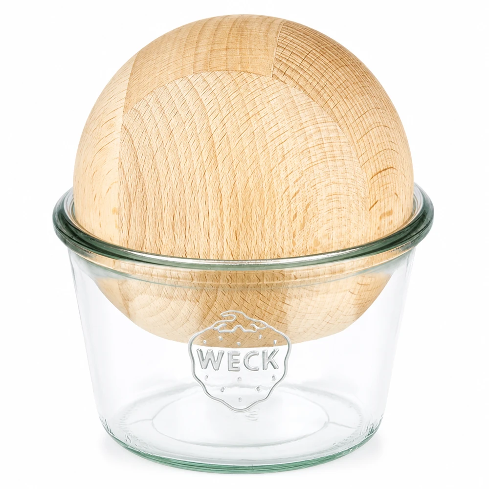 370ml bocal conique WECK RR100 avec boule en bois en hêtre WECK Pot renversé 370ml RR100 avec boule en bois de hêtre Couvercle transparent Verre à conserves