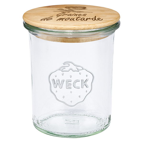 Boîte en bois « Graines de moutarde » avec verre WECK renv Boîte en bois « Graines de moutarde » avec verre WECK renv