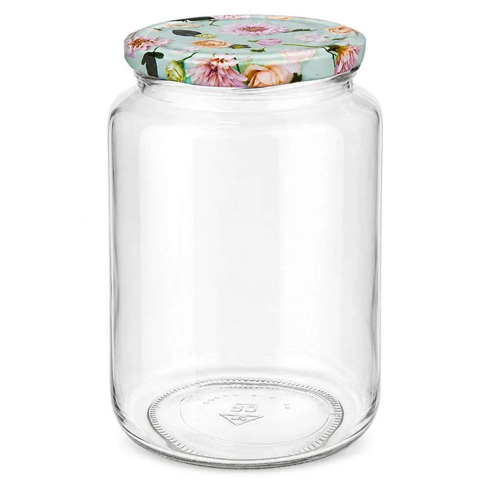 Pot rond 795ml avec couvercle à fleurs menthe pour la mise en conserve et la conservation, pot en verre vide avec fermeture décorative