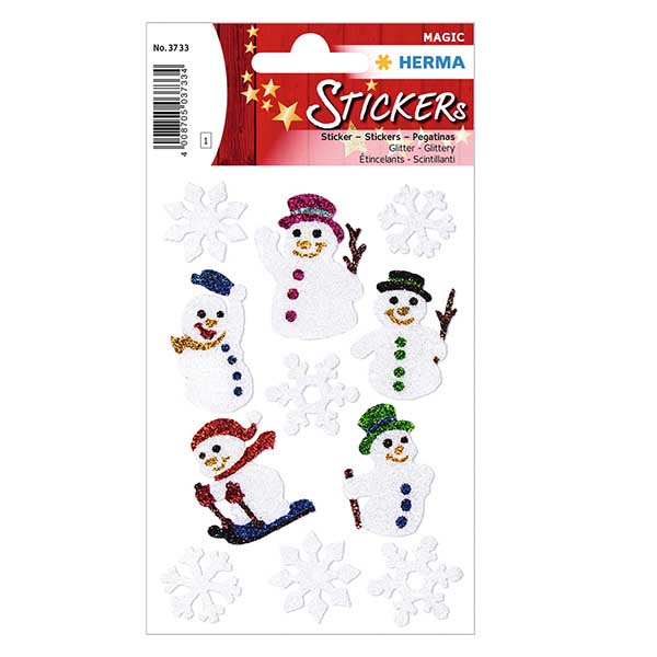 Autocollants &quot;Bonhomme de neige&quot; (11 stickers avec paillettes)