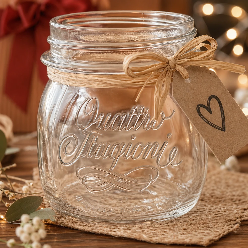 250ml Quattro Stagioni Verre de ménage avec ruban et pendentif en forme de cœur comme idée de cadeau pour la cuisine