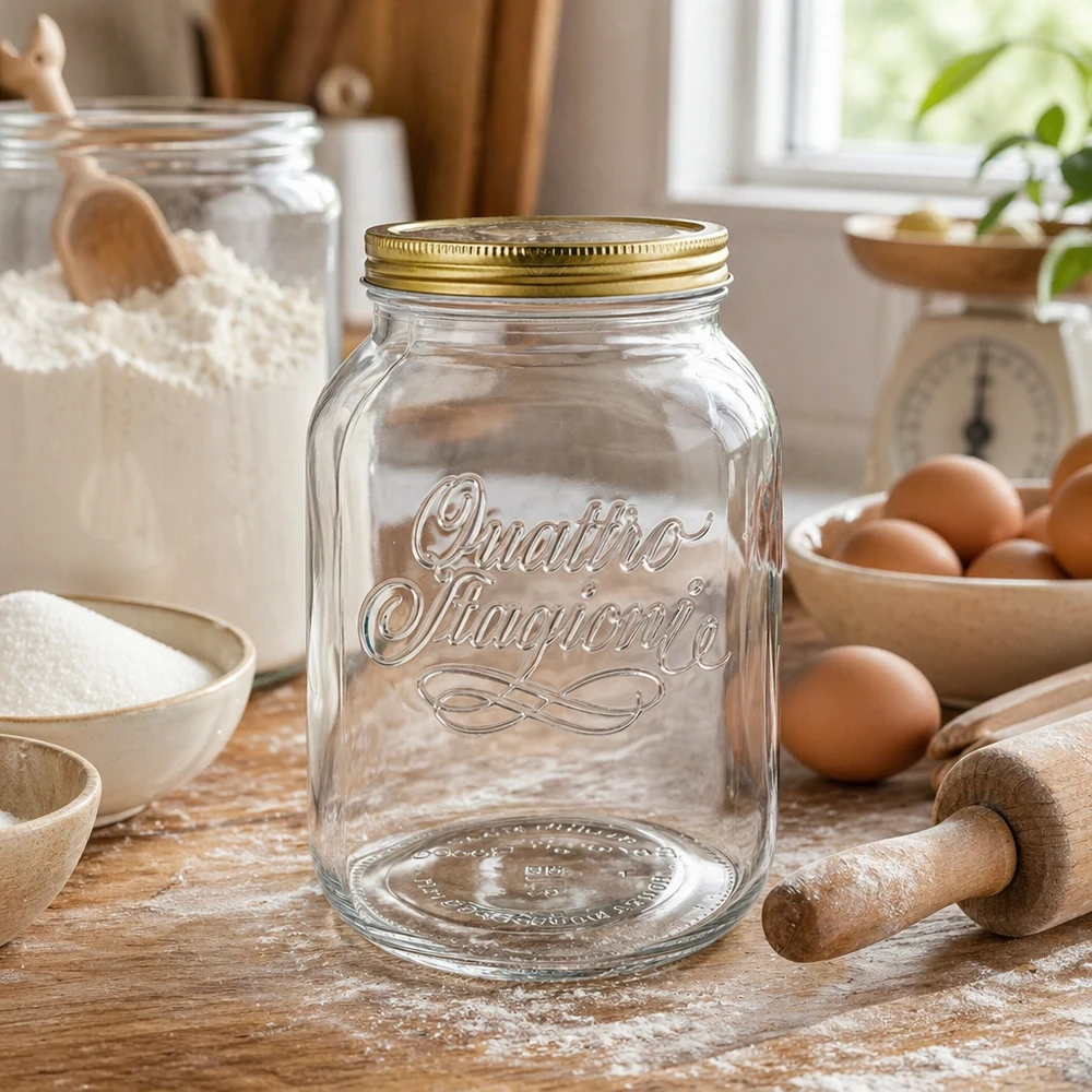 Bocal Quattro Stagioni avec couvercle à vis dans une cuisine