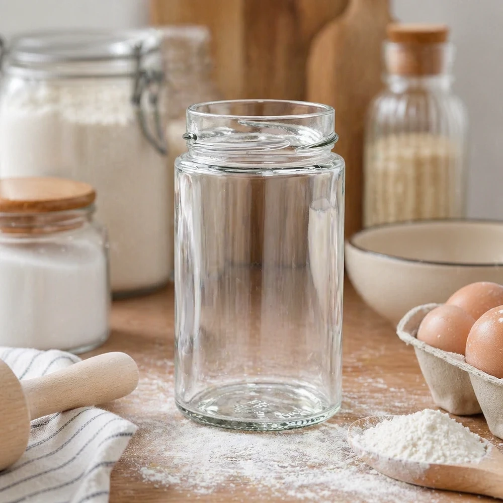 245ml Verre rond sans couvercle (TO58deep) UNiTWIST Leeres Rundglas 245ml in Küche mit Kochzutaten - UNiTWIST Einmachglas für Vorratshaltung und Dekoration