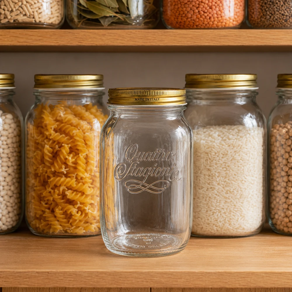 Mise en situation d’un bocal en verre pour les pickles et légumes au vinaigre