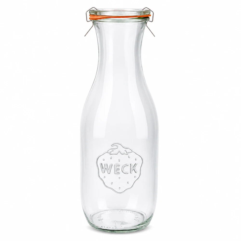 Bouteille à jus de 1062 ml, ensemble complet WECK RR60 WECK Bouteille de jus 1062ml en verre avec fermeture à étrier et anneau en caoutchouc complet RR60 clair transparent
