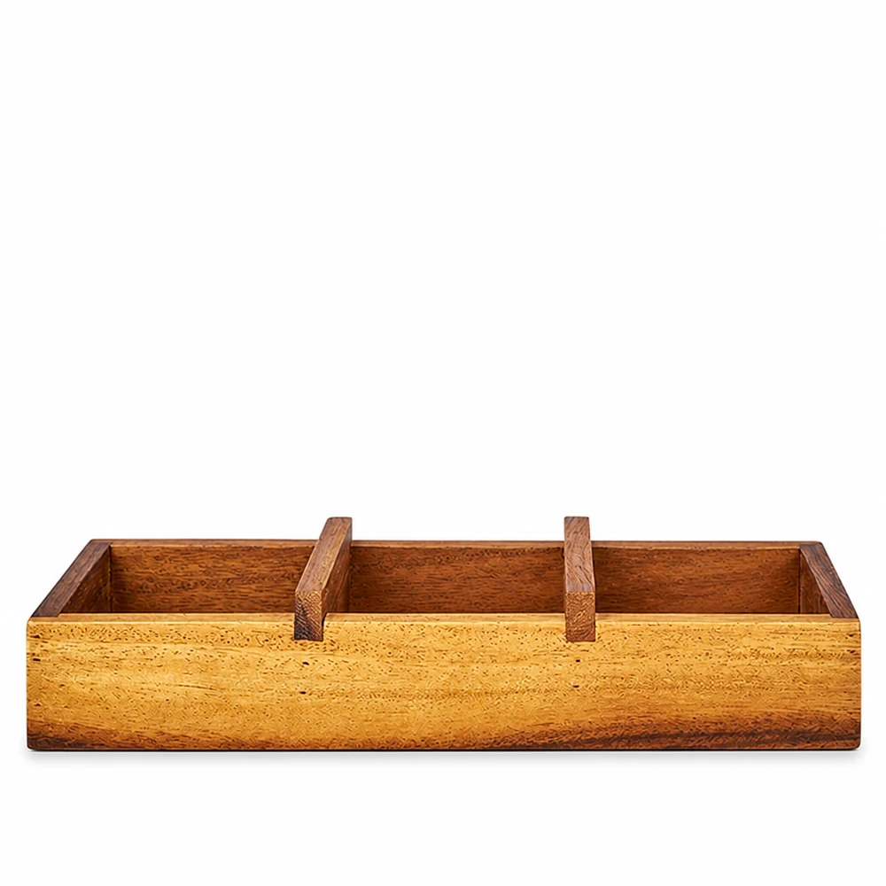 Planche de service Box3 en acacia avec trois compartiments pour les bocaux à couvercle WECK brun naturel bois rectangulaire avec poignées