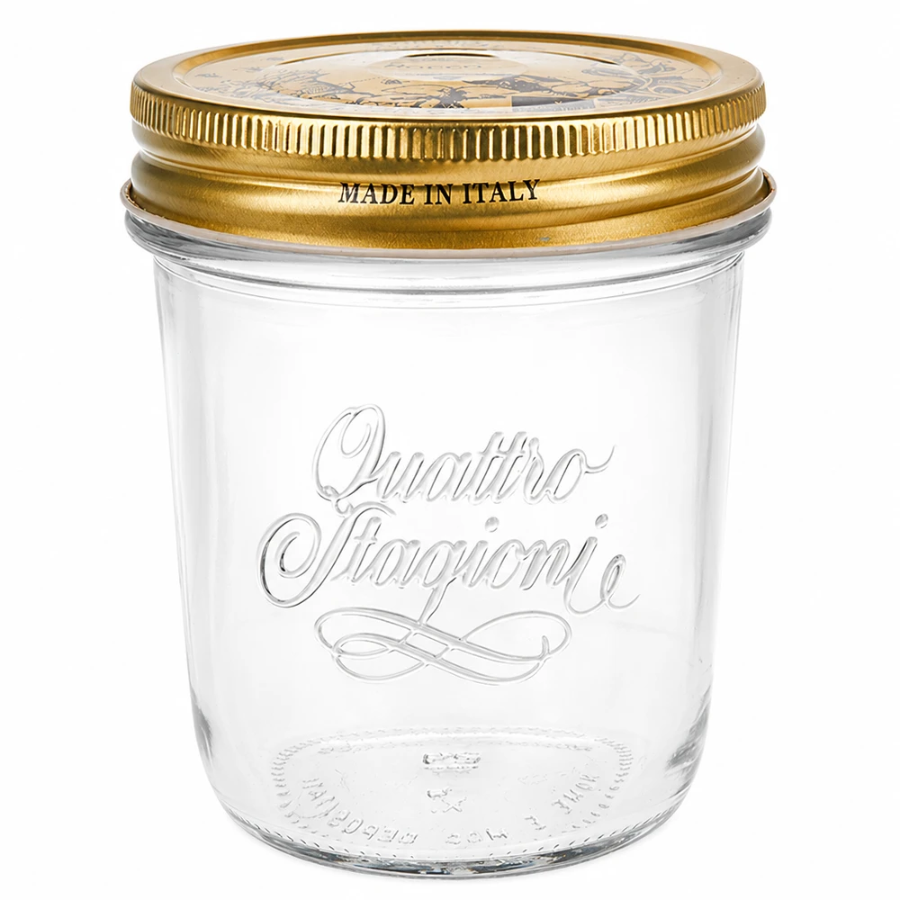 320ml Quattro Stagioni Pot à l'envers avec couvercle doré Made in Italy Pot de confiture et de conserves