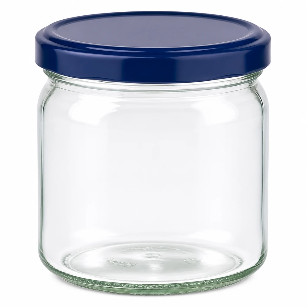 408ml Verre rond avec couvercle BasicSeal bleu UNiTWIST Bocal rond de 408ml avec couvercle bleu BasicSeal UNiTWIST - bocal en verre vide pour la conservation